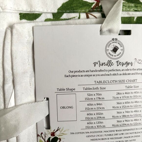 Mireille Designs 100% Handmade Linen 60" x 84" Bird Holiday Oblong Tablecloth #H - Picture 3 of 4